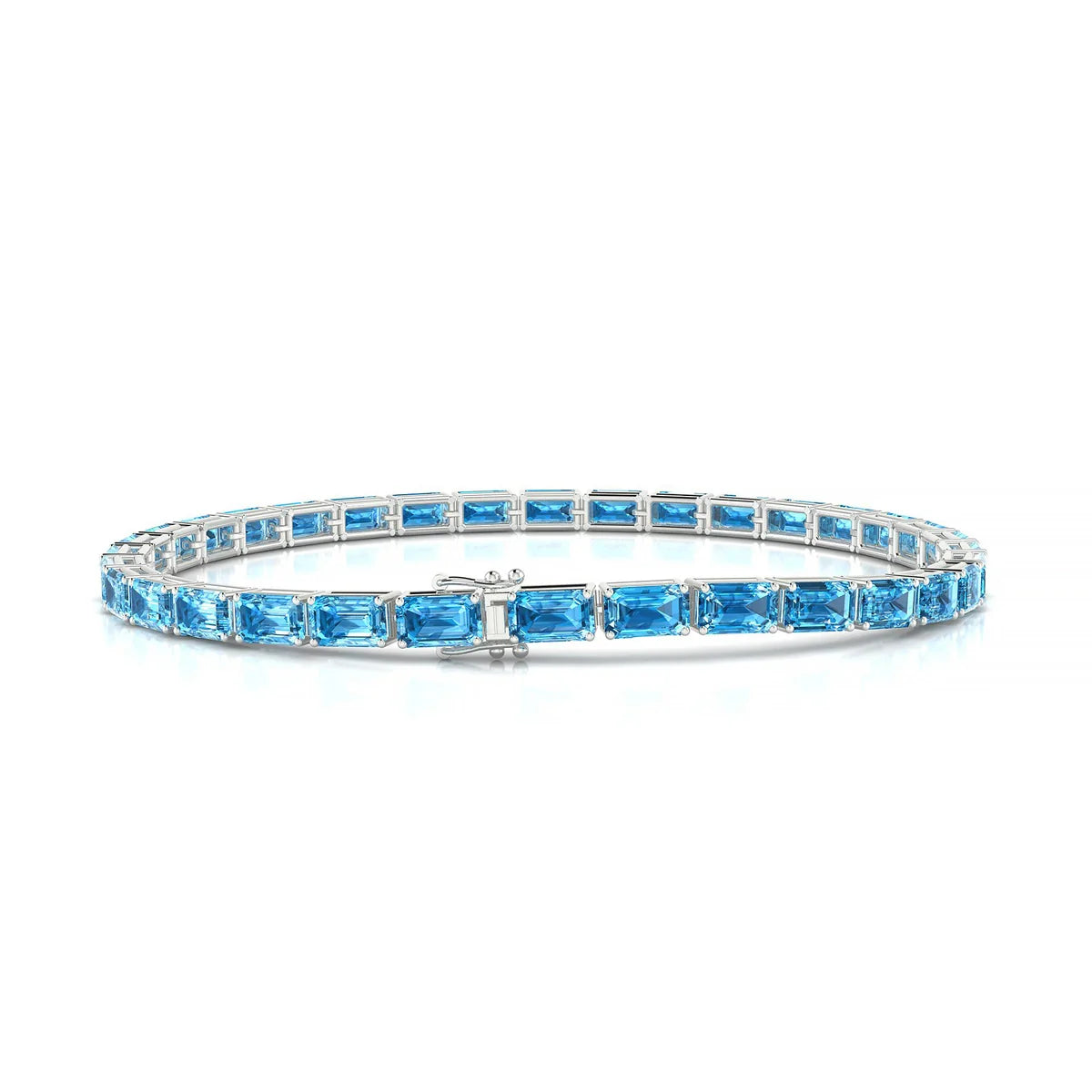 Ozu | 18k White Gold 5 x 3 mm Emerald Natural Topaz Tennis Bracelet