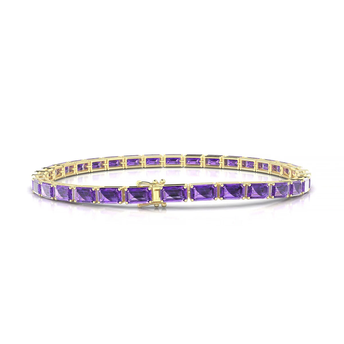 Ozu | 18k Yellow Gold 5 x 3 mm Emerald Natural Amethyst Tennis Bracelet