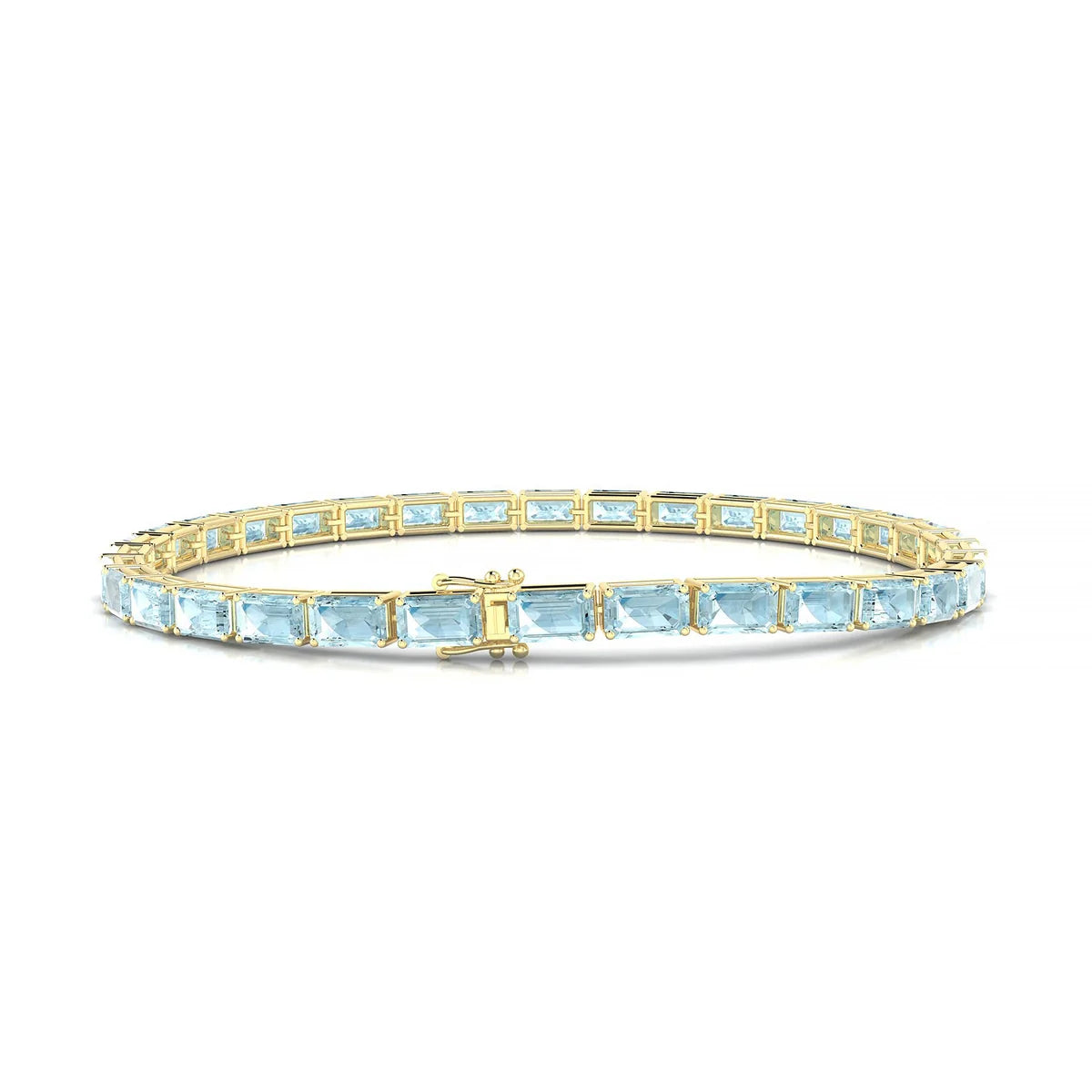 Ozu | 18k Yellow Gold 5 x 3 mm Emerald Natural Aquamarine Tennis Bracelet