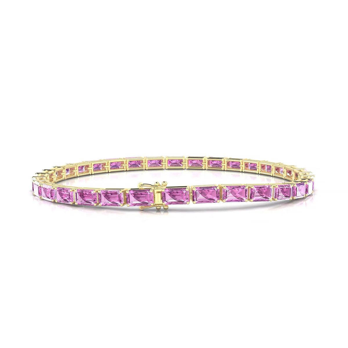 Ozu | 18k Yellow Gold 5 x 3 mm Emerald Natural Pink Sapphire Tennis Bracelet