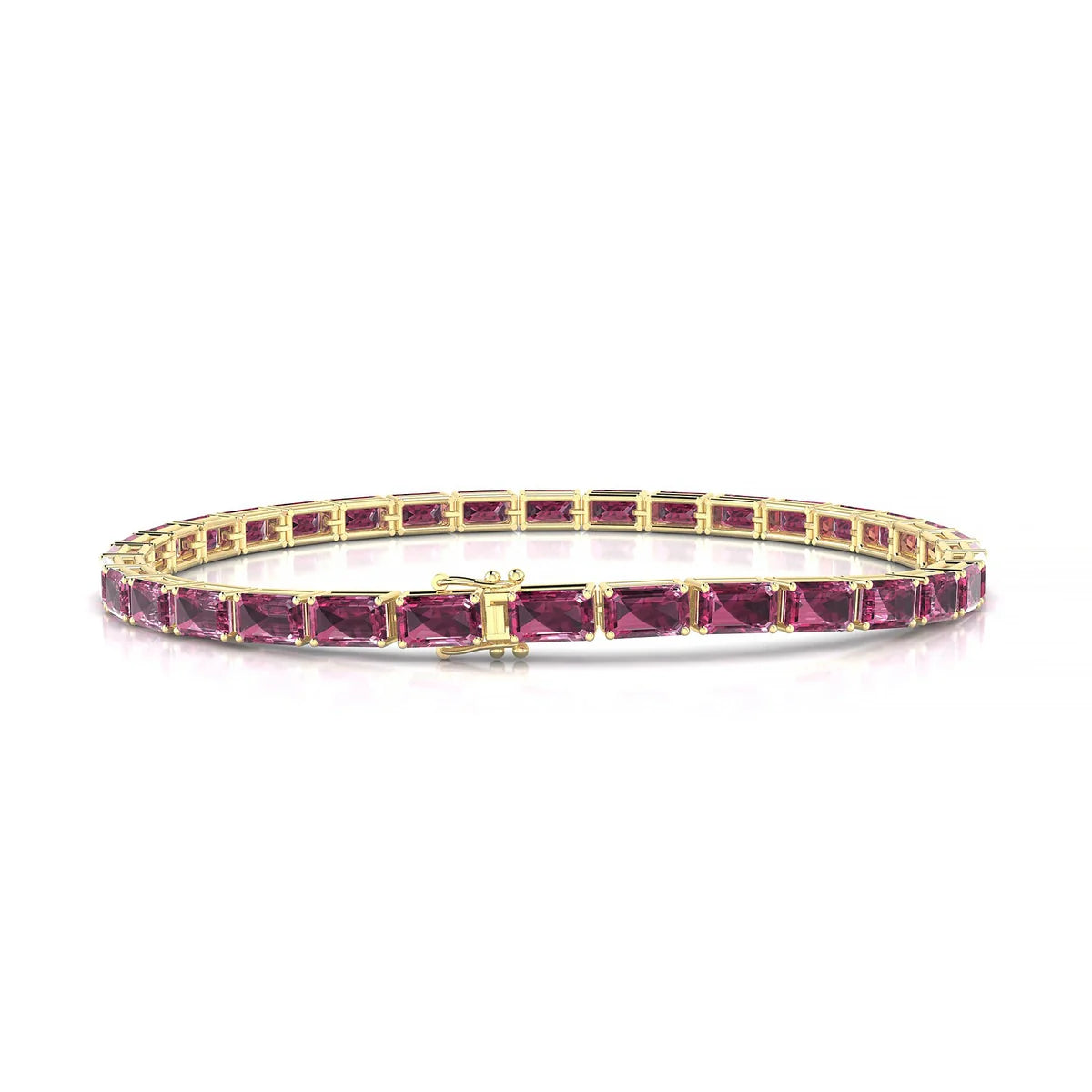 Ozu | 18k Yellow Gold 5 x 3 mm Emerald Natural Rhodolite Tennis Bracelet