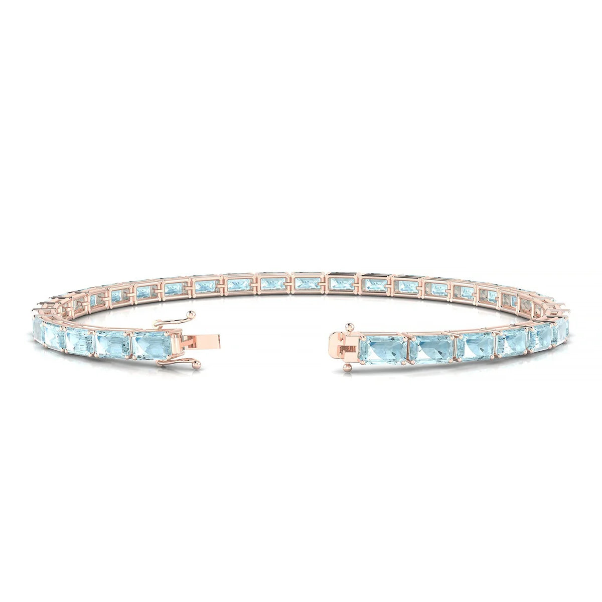 Ozu | 18k Rose Gold 5 x 3 mm Emerald Natural Aquamarine Tennis Bracelet
