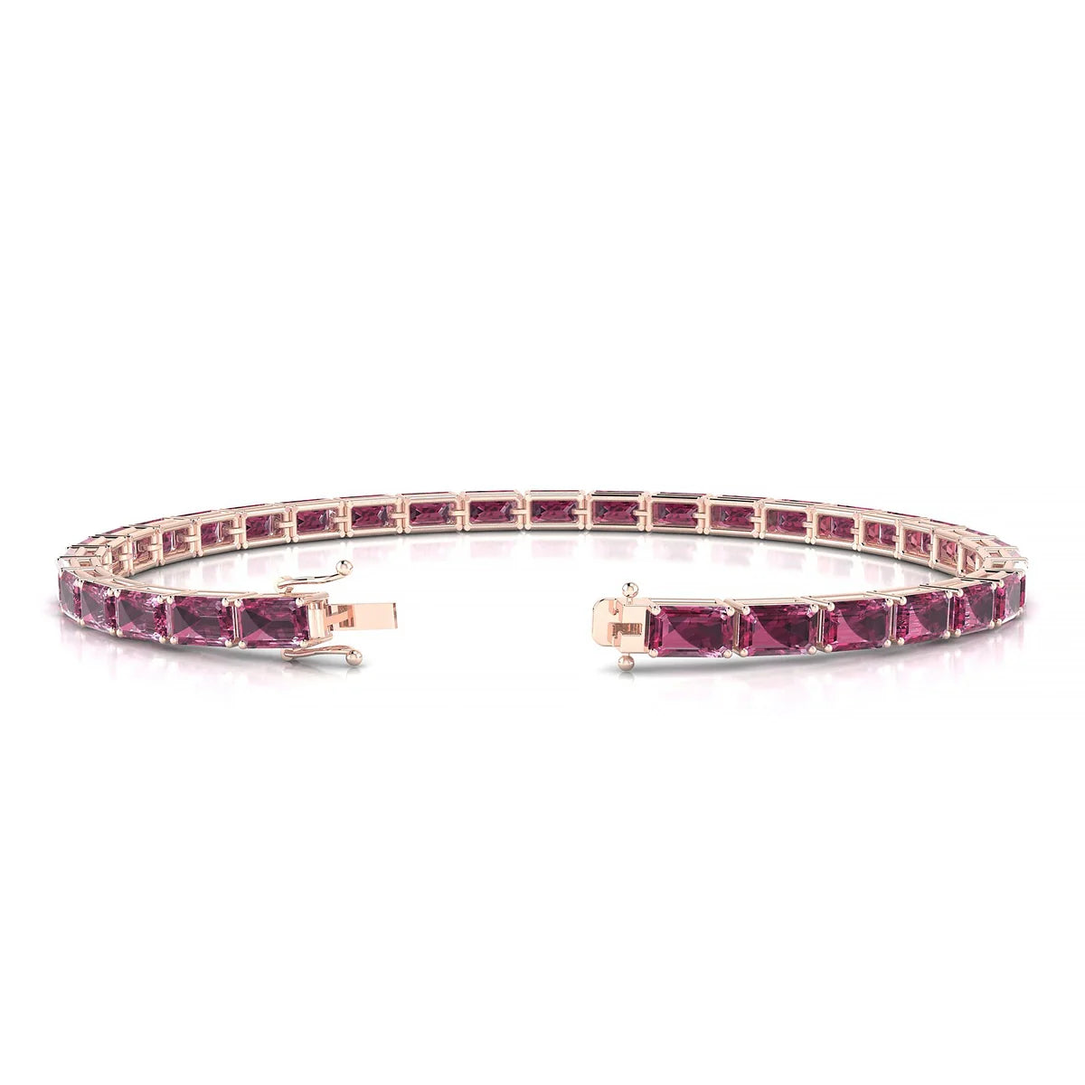 Ozu | 18k Rose Gold 5 x 3 mm Emerald Natural Rhodolite Tennis Bracelet