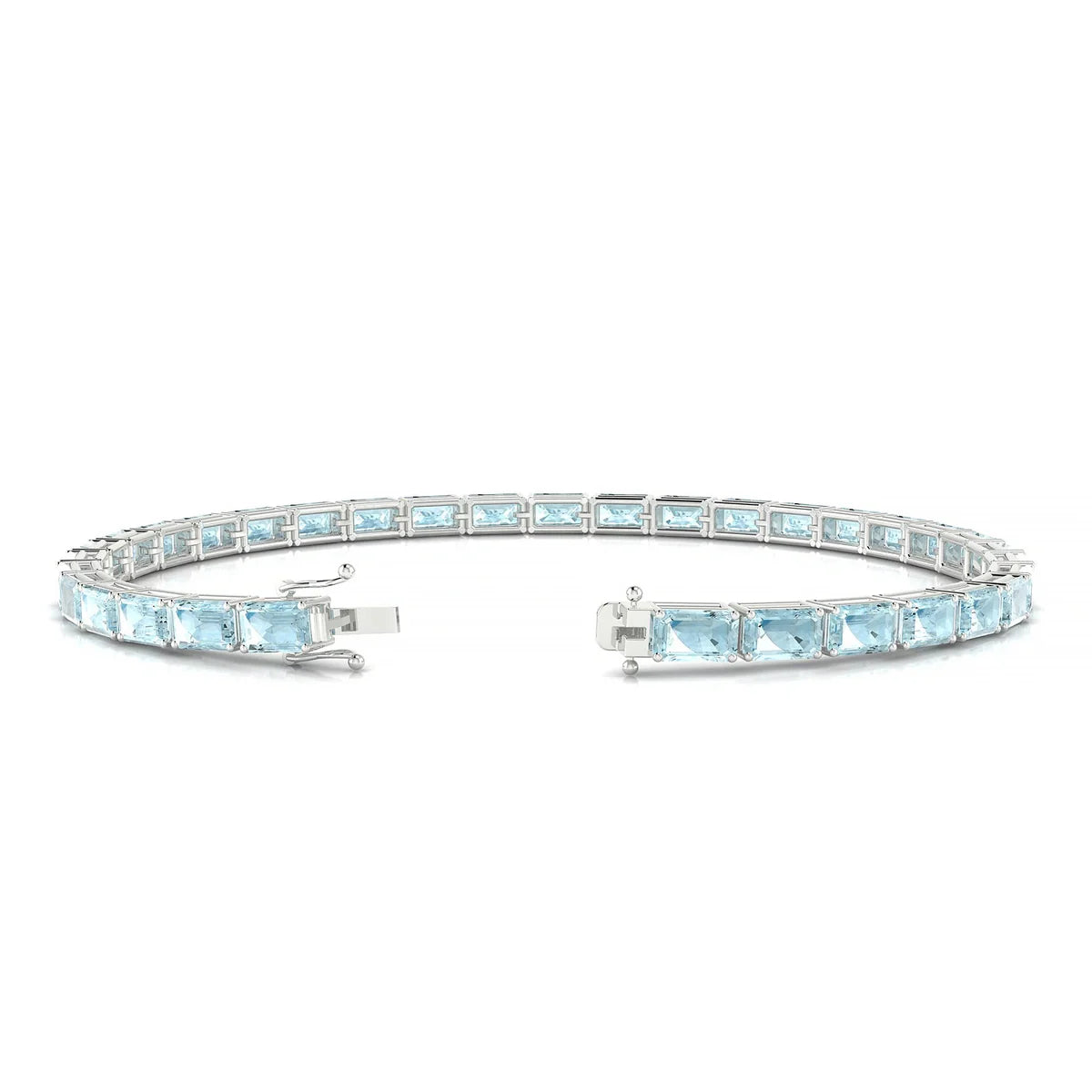 Ozu | 18k White Gold 5 x 3 mm Emerald Natural Aquamarine Tennis Bracelet