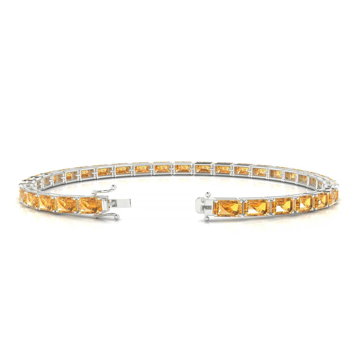 Ozu | 18k White Gold 5 x 3 mm Emerald Natural Citrine Tennis Bracelet