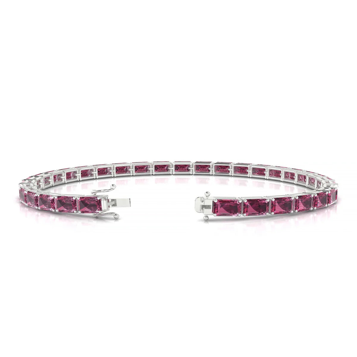 Ozu | 18k White Gold 5 x 3 mm Emerald Natural Rhodolite Tennis Bracelet