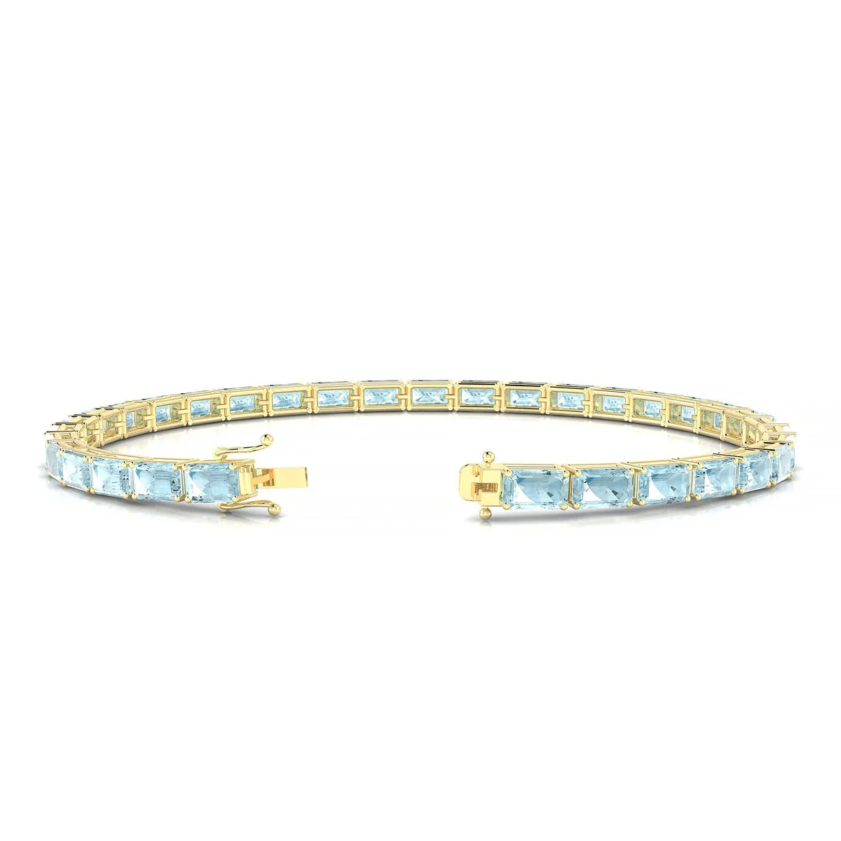 Ozu | 18k Yellow Gold 5 x 3 mm Emerald Natural Aquamarine Tennis Bracelet