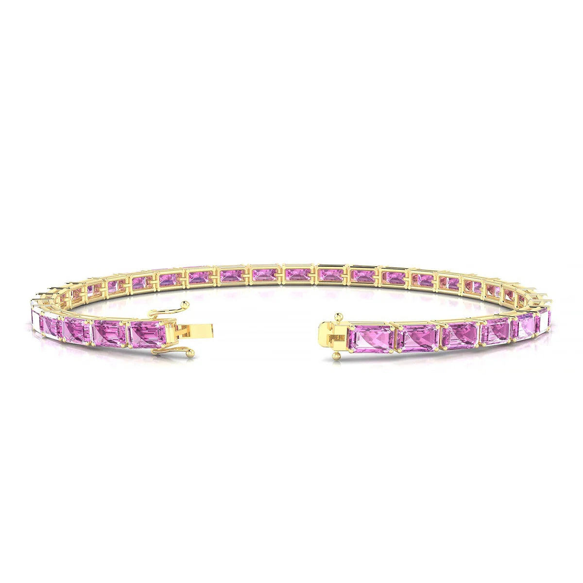 Ozu | 18k Yellow Gold 5 x 3 mm Emerald Natural Pink Sapphire Tennis Bracelet