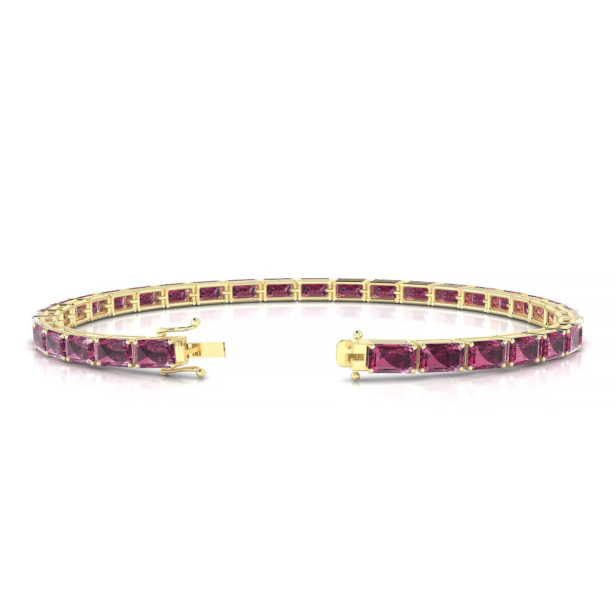 Ozu | 18k Yellow Gold 5 x 3 mm Emerald Natural Rhodolite Tennis Bracelet