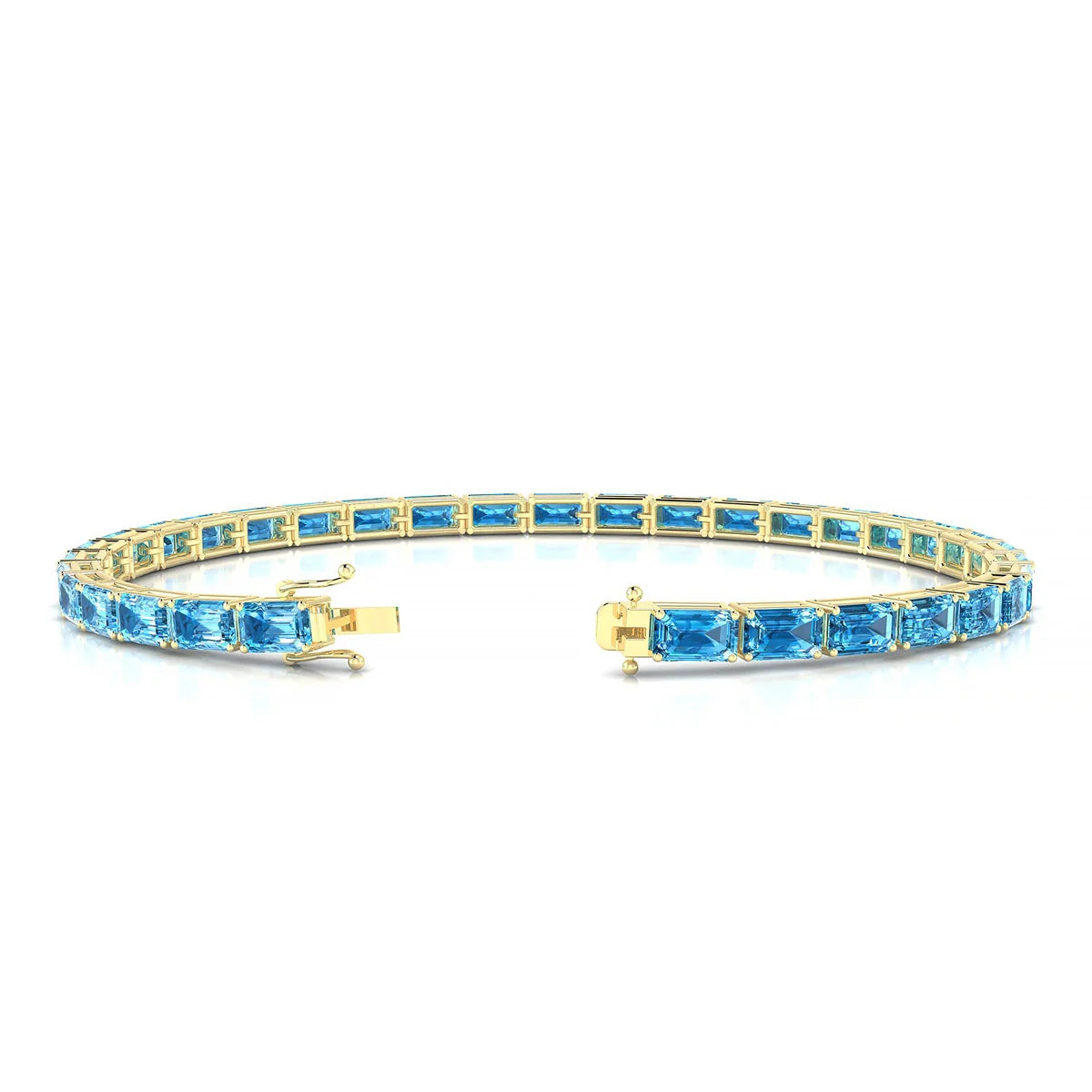 Ozu | 18k Yellow Gold 5 x 3 mm Emerald Natural Topaz Tennis Bracelet