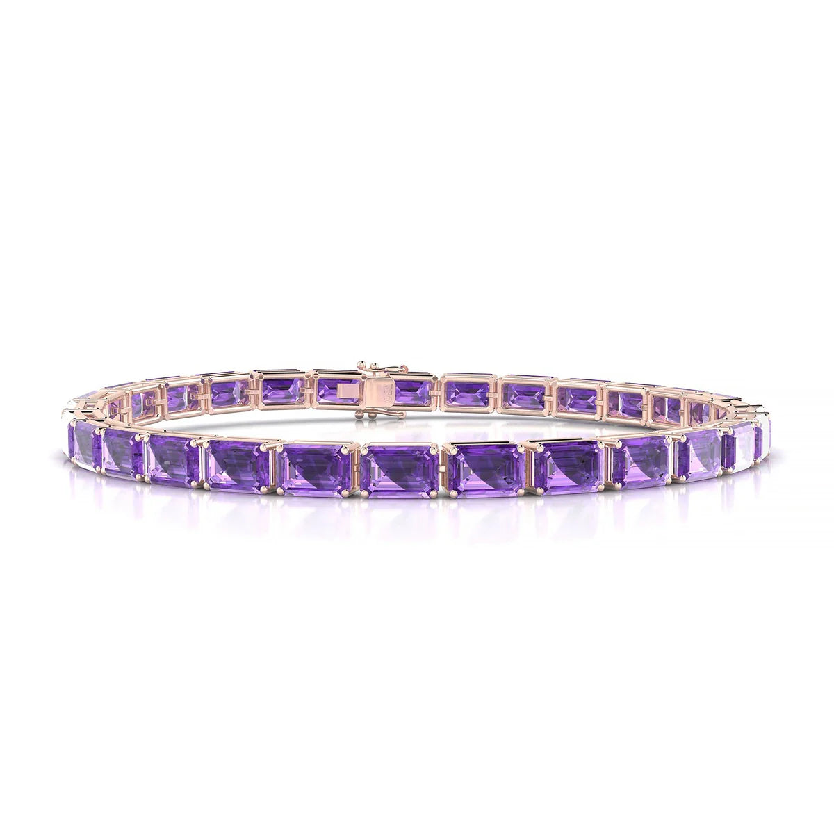 Ozu | 18k Rose Gold 6 x 4 mm Emerald Natural Amethyst Tennis Bracelet