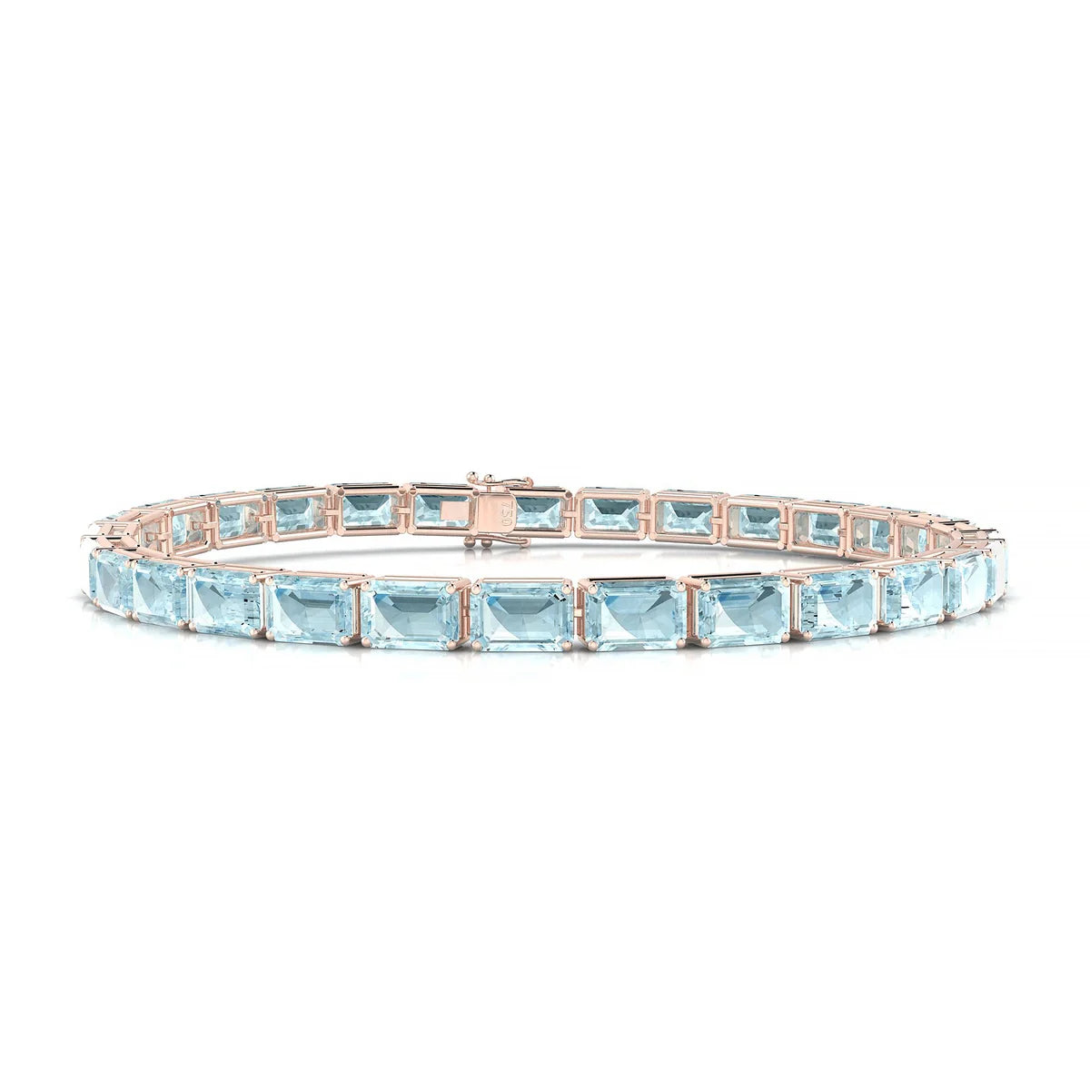 Ozu | 18k Rose Gold 6 x 4 mm Emerald Natural Aquamarine Tennis Bracelet