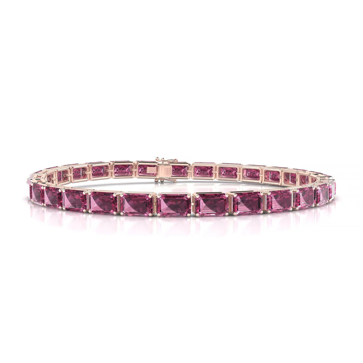 Ozu | 18k Rose Gold 6 x 4 mm Emerald Natural Rhodolite Tennis Bracelet