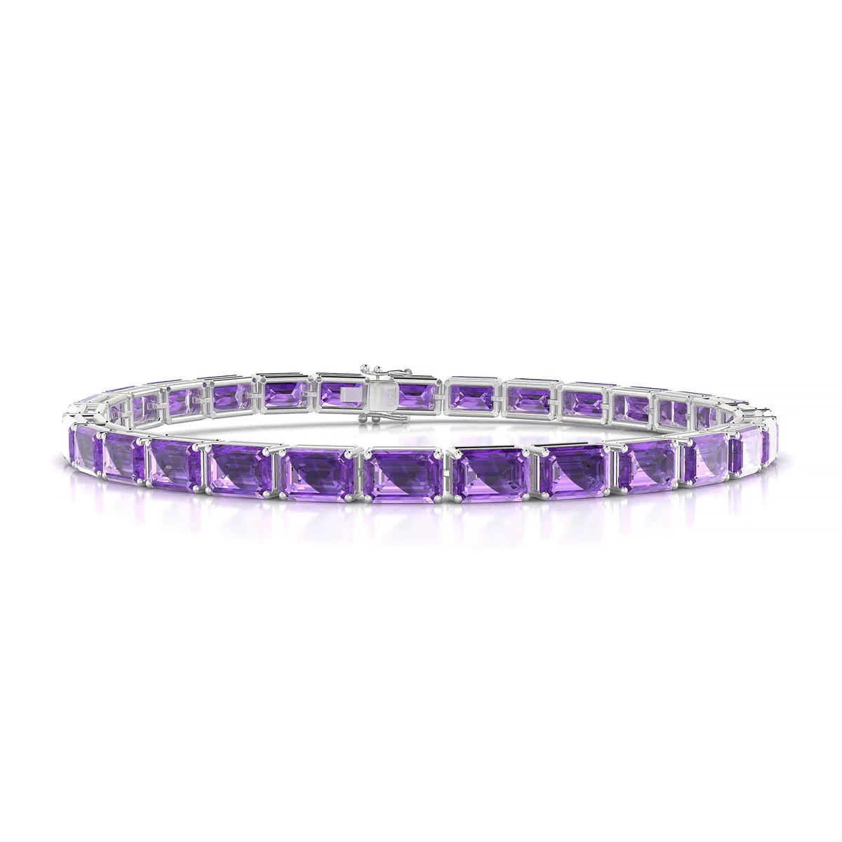 Ozu | 18k White Gold 6 x 4 mm Emerald Natural Amethyst Tennis Bracelet