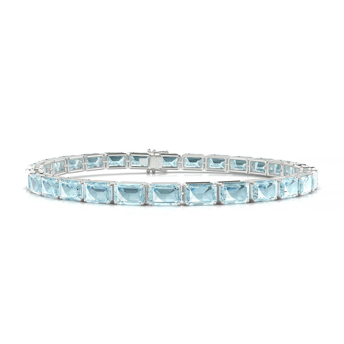 Ozu | 18k White Gold 6 x 4 mm Emerald Natural Aquamarine Tennis Bracelet