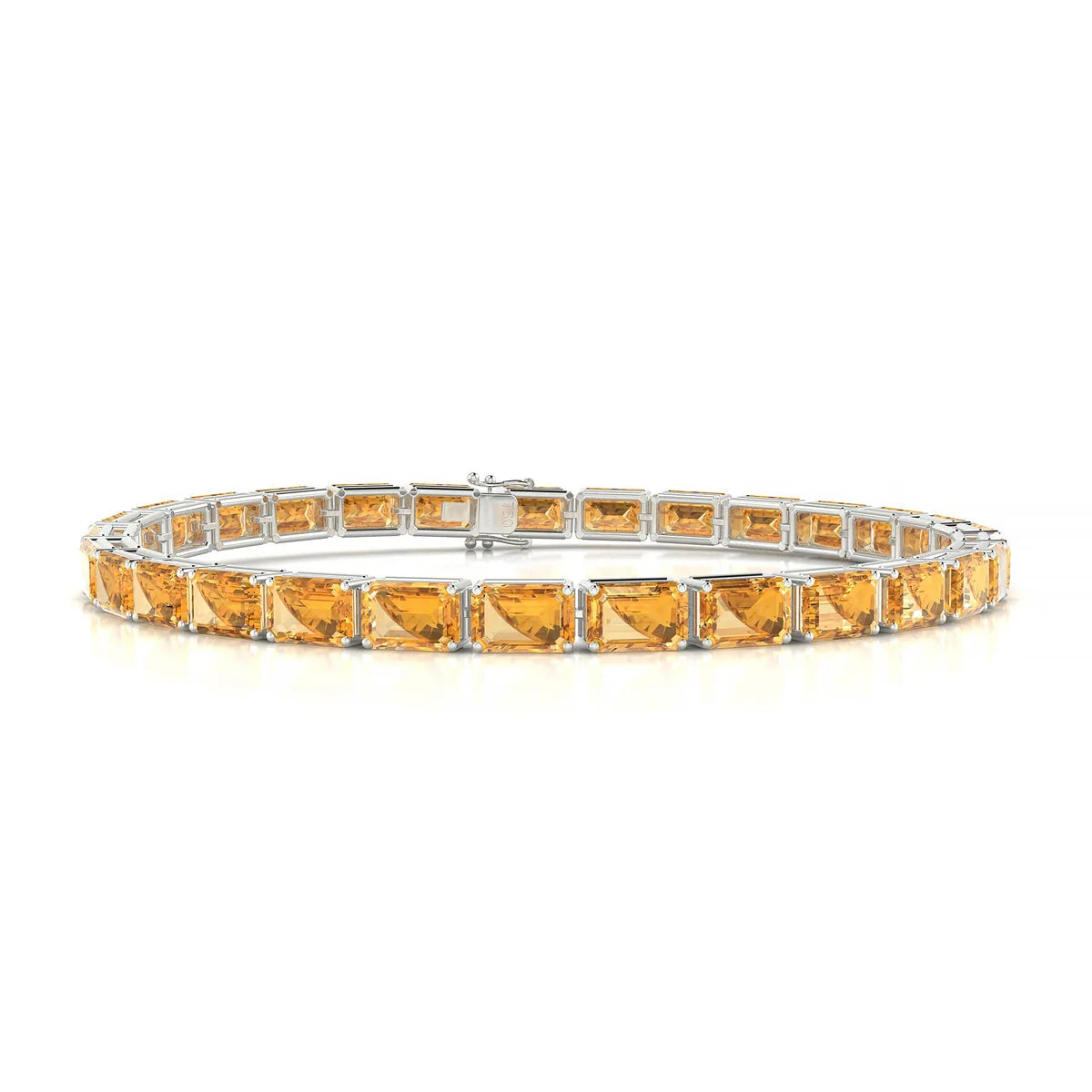 Ozu | 18k White Gold 6 x 4 mm Emerald Natural Citrine Tennis Bracelet