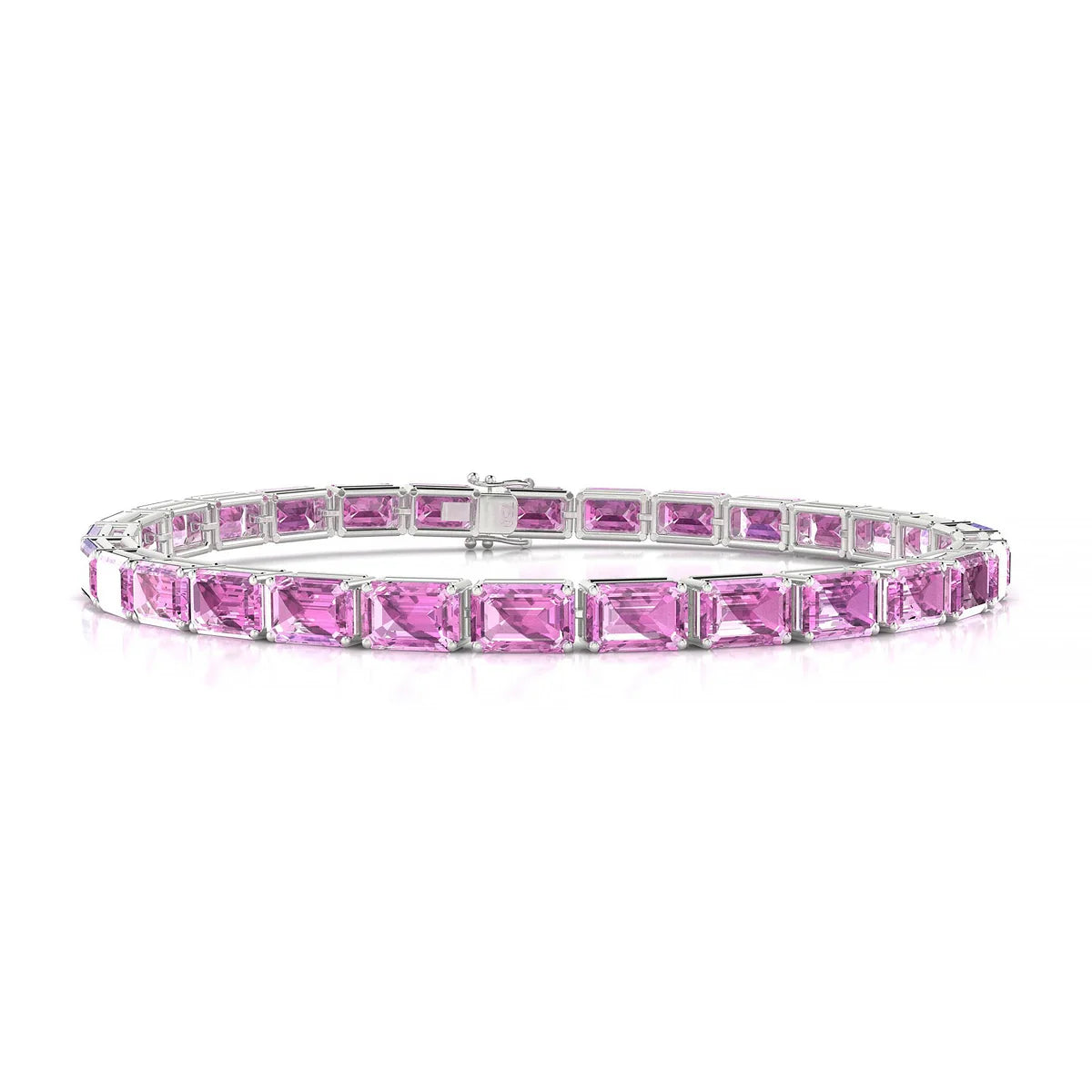 Ozu | 18k White Gold 6 x 4 mm Emerald Natural Pink Sapphire Tennis Bracelet