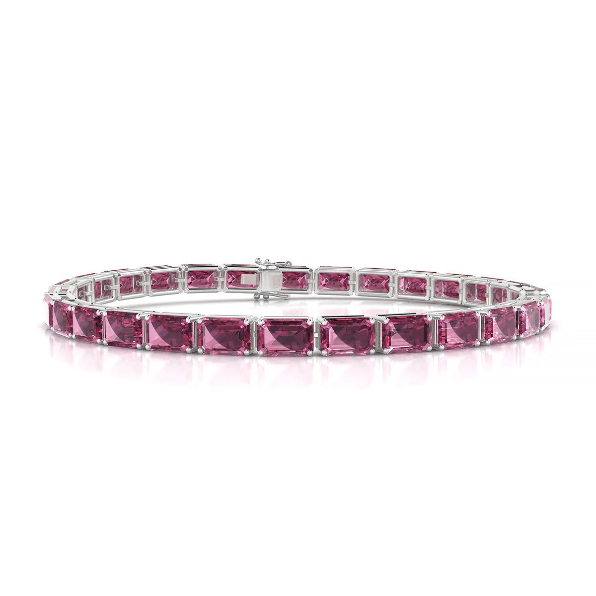 Ozu | 18k White Gold 6 x 4 mm Emerald Natural Rhodolite Tennis Bracelet