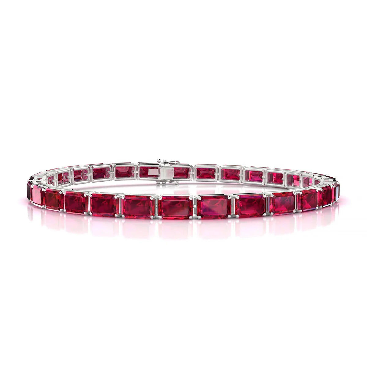 Ozu | 18k White Gold 6 x 4 mm Emerald Natural Ruby Tennis Bracelet