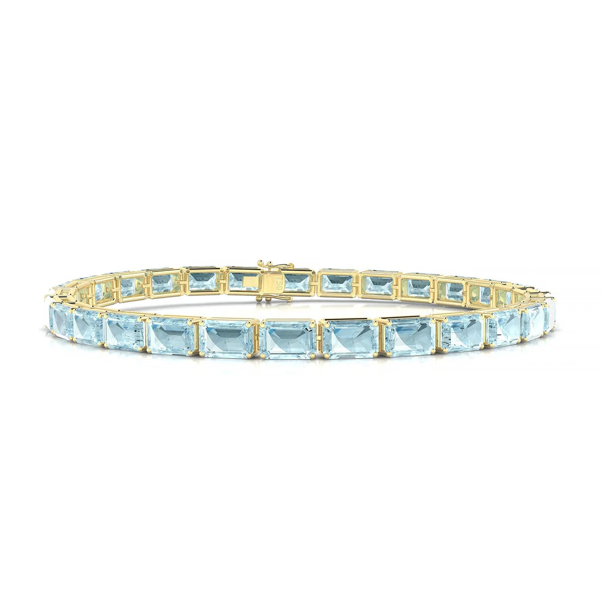 Ozu | 18k Yellow Gold 6 x 4 mm Emerald Natural Aquamarine Tennis Bracelet