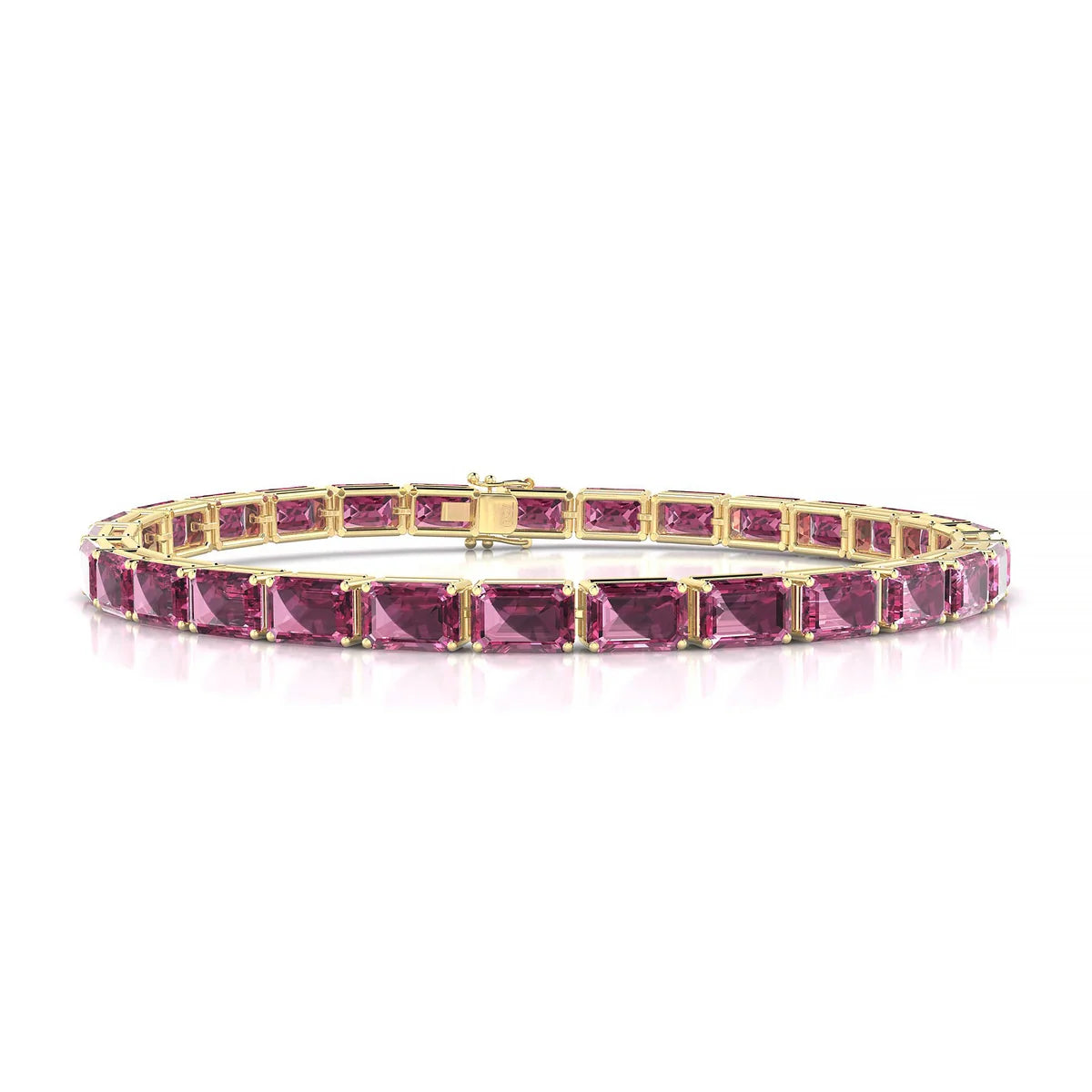 Ozu | 18k Yellow Gold 6 x 4 mm Emerald Natural Rhodolite Tennis Bracelet