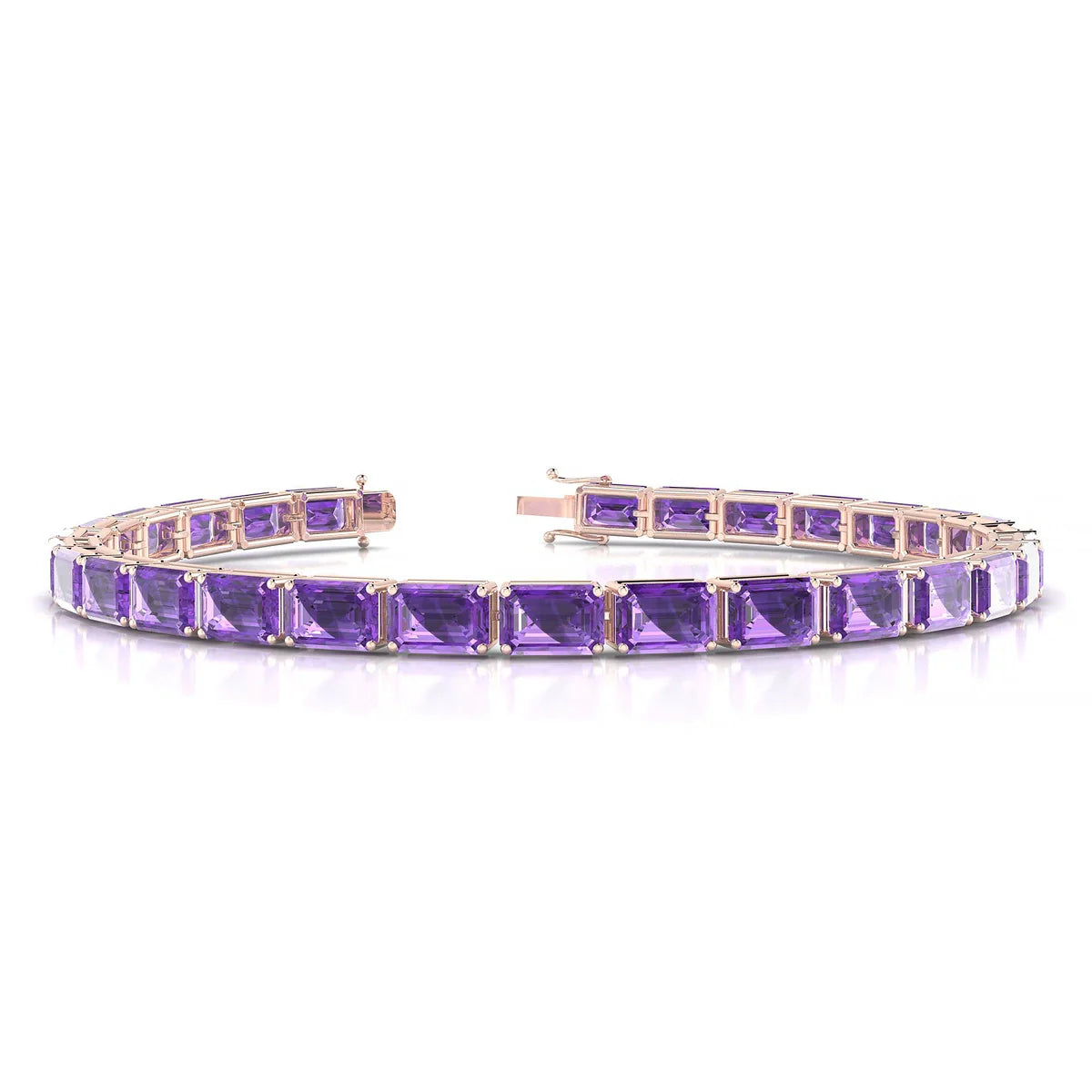 Ozu | 18k Rose Gold 6 x 4 mm Emerald Natural Amethyst Tennis Bracelet