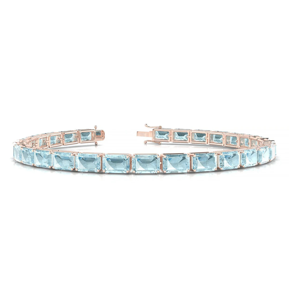 Ozu | 18k Rose Gold 6 x 4 mm Emerald Natural Aquamarine Tennis Bracelet