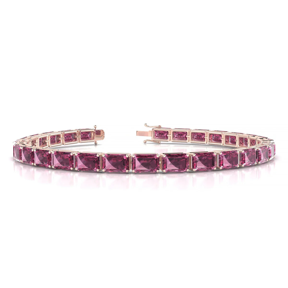 Ozu | 18k Rose Gold 6 x 4 mm Emerald Natural Rhodolite Tennis Bracelet