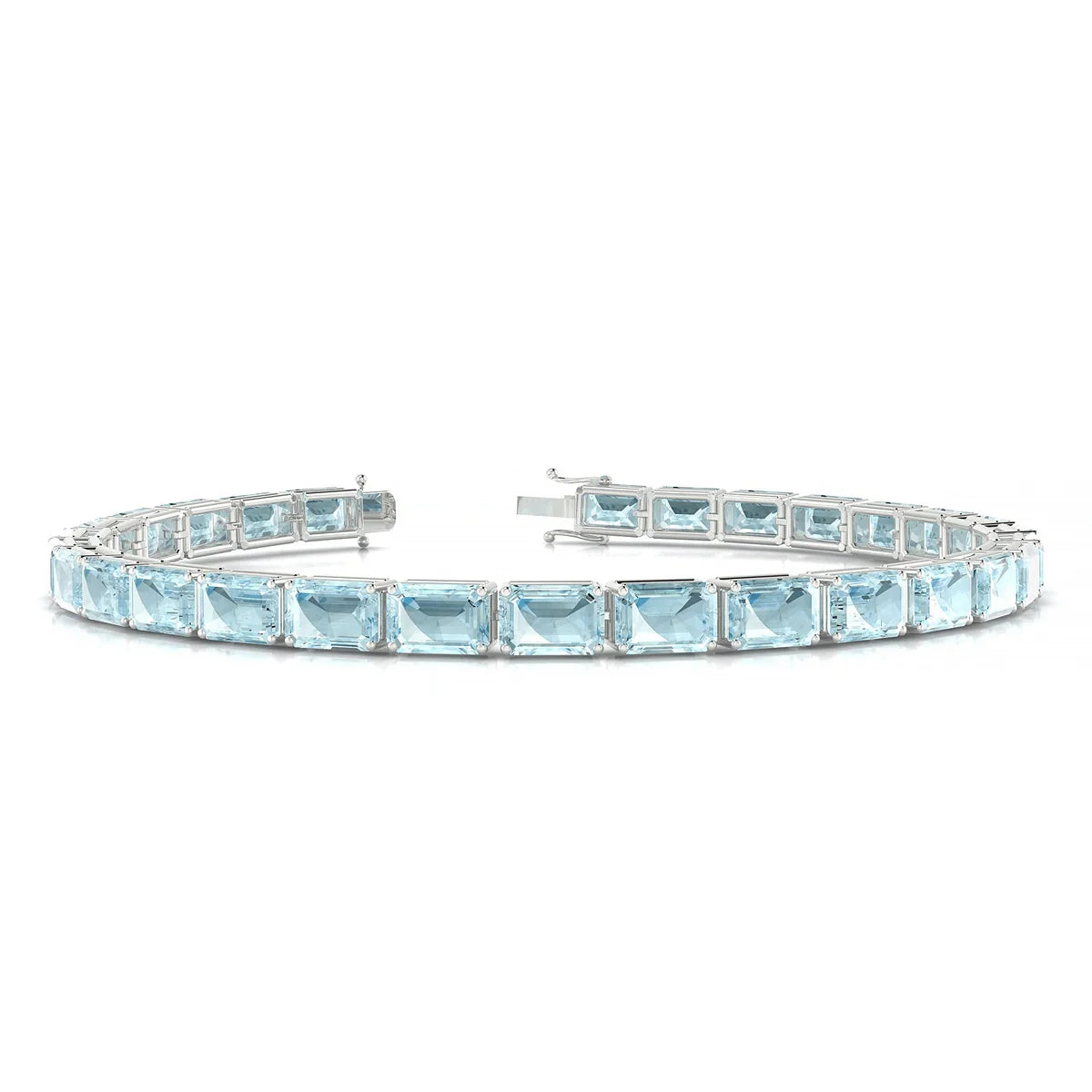 Ozu | 18k White Gold 6 x 4 mm Emerald Natural Aquamarine Tennis Bracelet