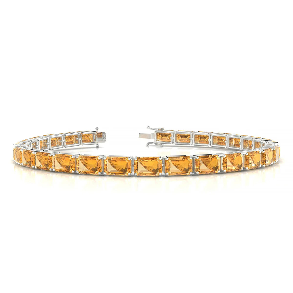 Ozu | 18k White Gold 6 x 4 mm Emerald Natural Citrine Tennis Bracelet