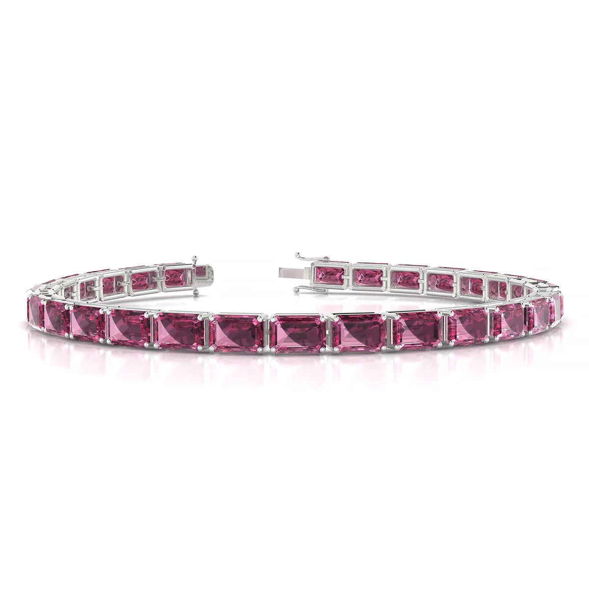 Ozu | 18k White Gold 6 x 4 mm Emerald Natural Rhodolite Tennis Bracelet