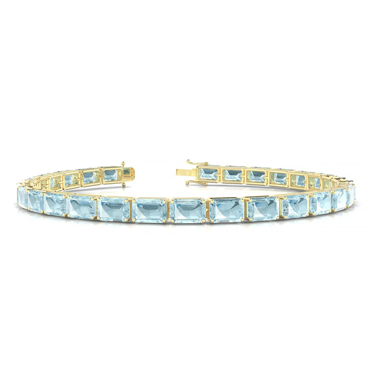 Ozu | 18k Yellow Gold 6 x 4 mm Emerald Natural Aquamarine Tennis Bracelet