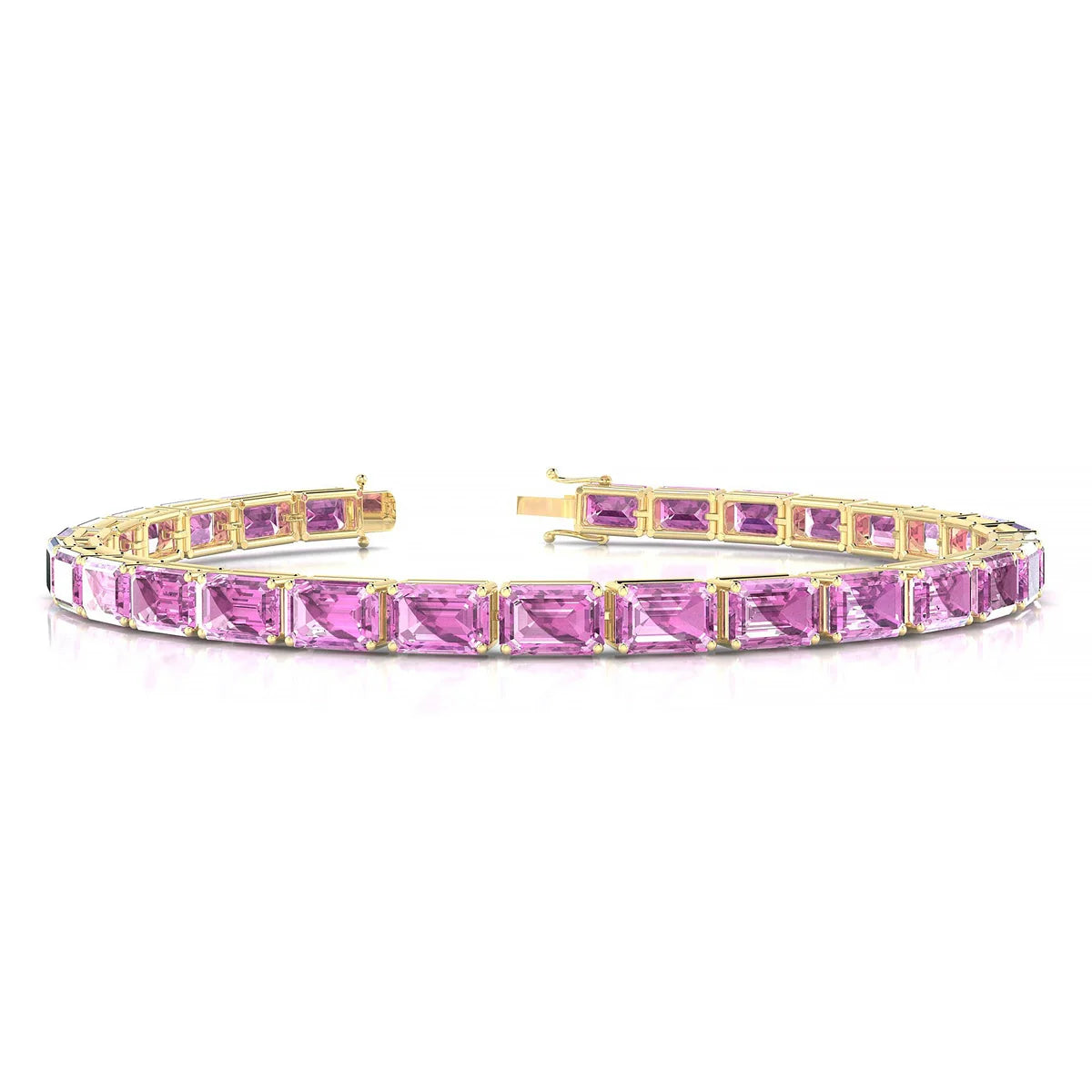 Ozu | 18k Yellow Gold 6 x 4 mm Emerald Natural Pink Sapphire Tennis Bracelet