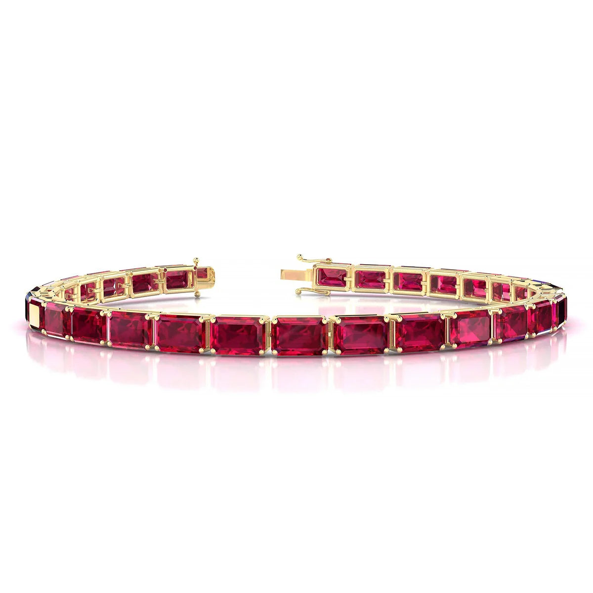 Ozu | 18k Yellow Gold 6 x 4 mm Emerald Natural Ruby Tennis Bracelet