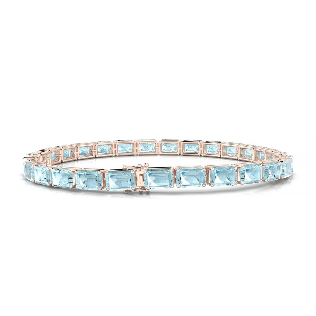 Ozu | 18k Rose Gold 6 x 4 mm Emerald Natural Aquamarine Tennis Bracelet