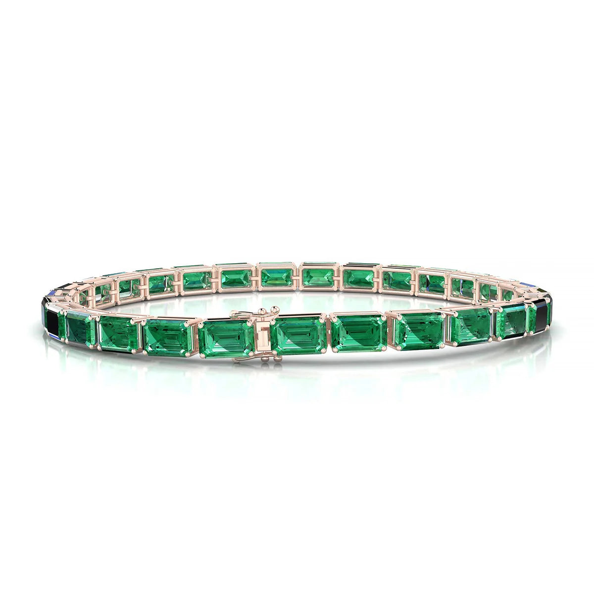 Ozu | 18k Rose Gold 6 x 4 mm Emerald Natural Emerald Tennis Bracelet