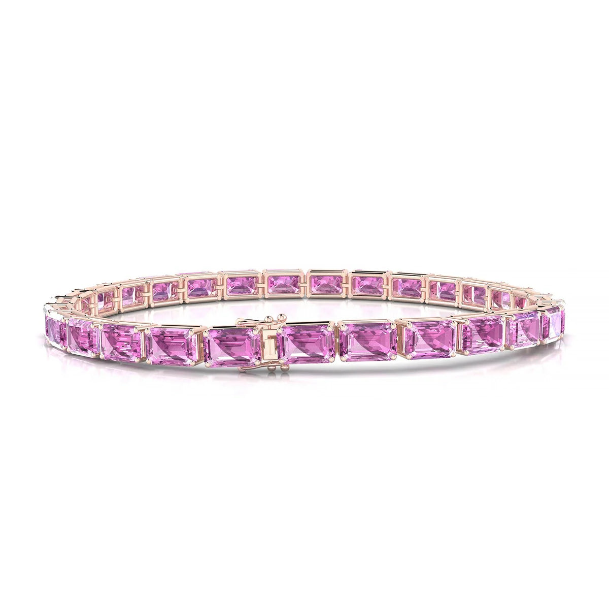 Ozu | 18k Rose Gold 6 x 4 mm Emerald Natural Pink Sapphire Tennis Bracelet