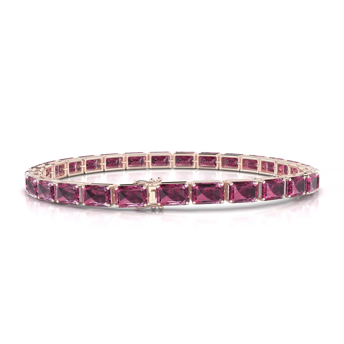 Ozu | 18k Rose Gold 6 x 4 mm Emerald Natural Rhodolite Tennis Bracelet