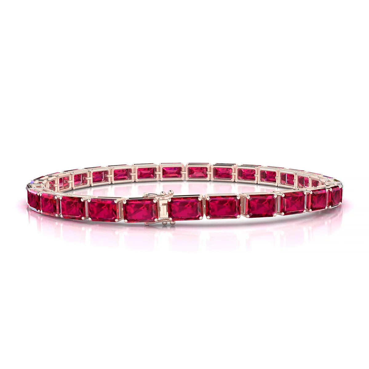 Ozu | 18k Rose Gold 6 x 4 mm Emerald Natural Ruby Tennis Bracelet