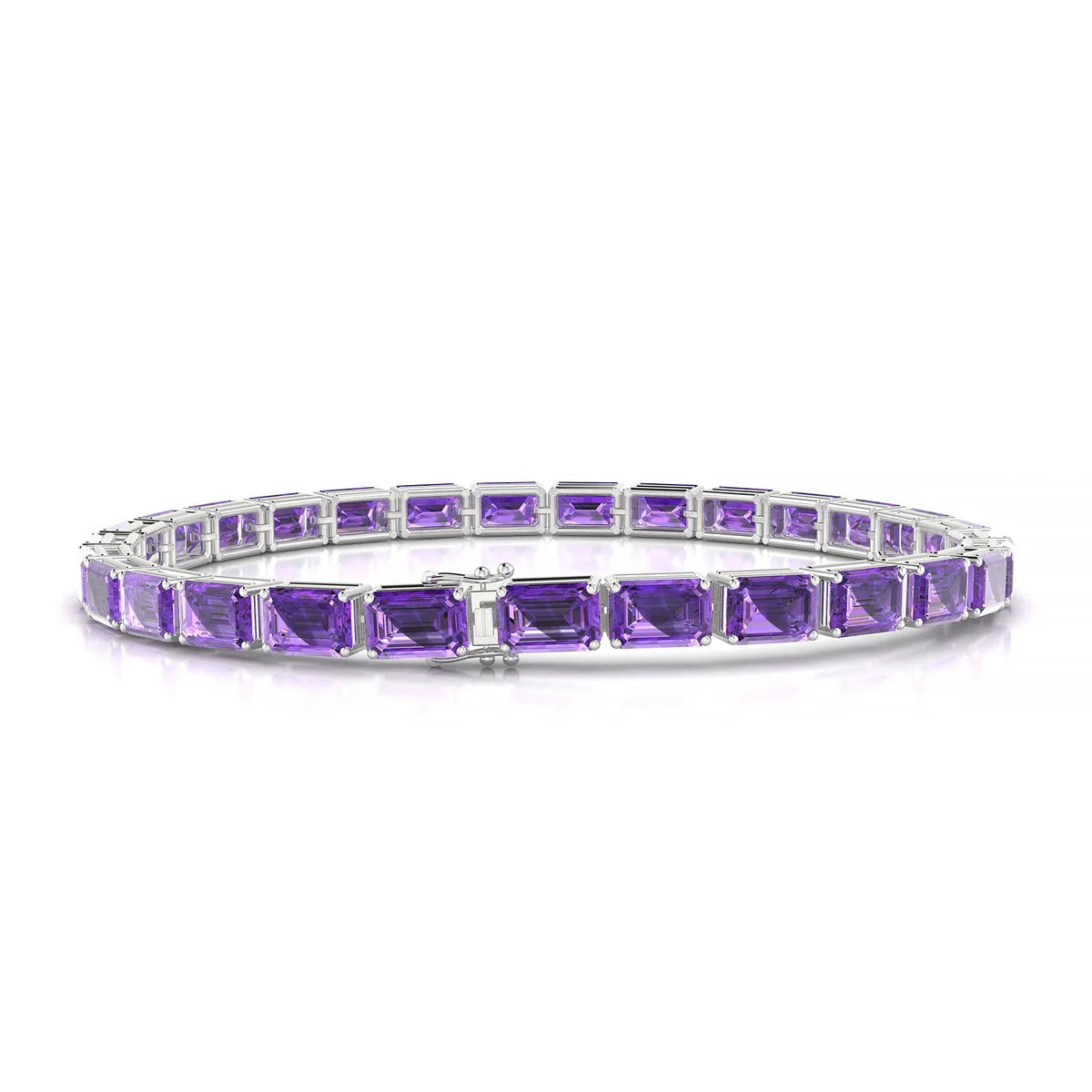 Ozu | 18k White Gold 6 x 4 mm Emerald Natural Amethyst Tennis Bracelet