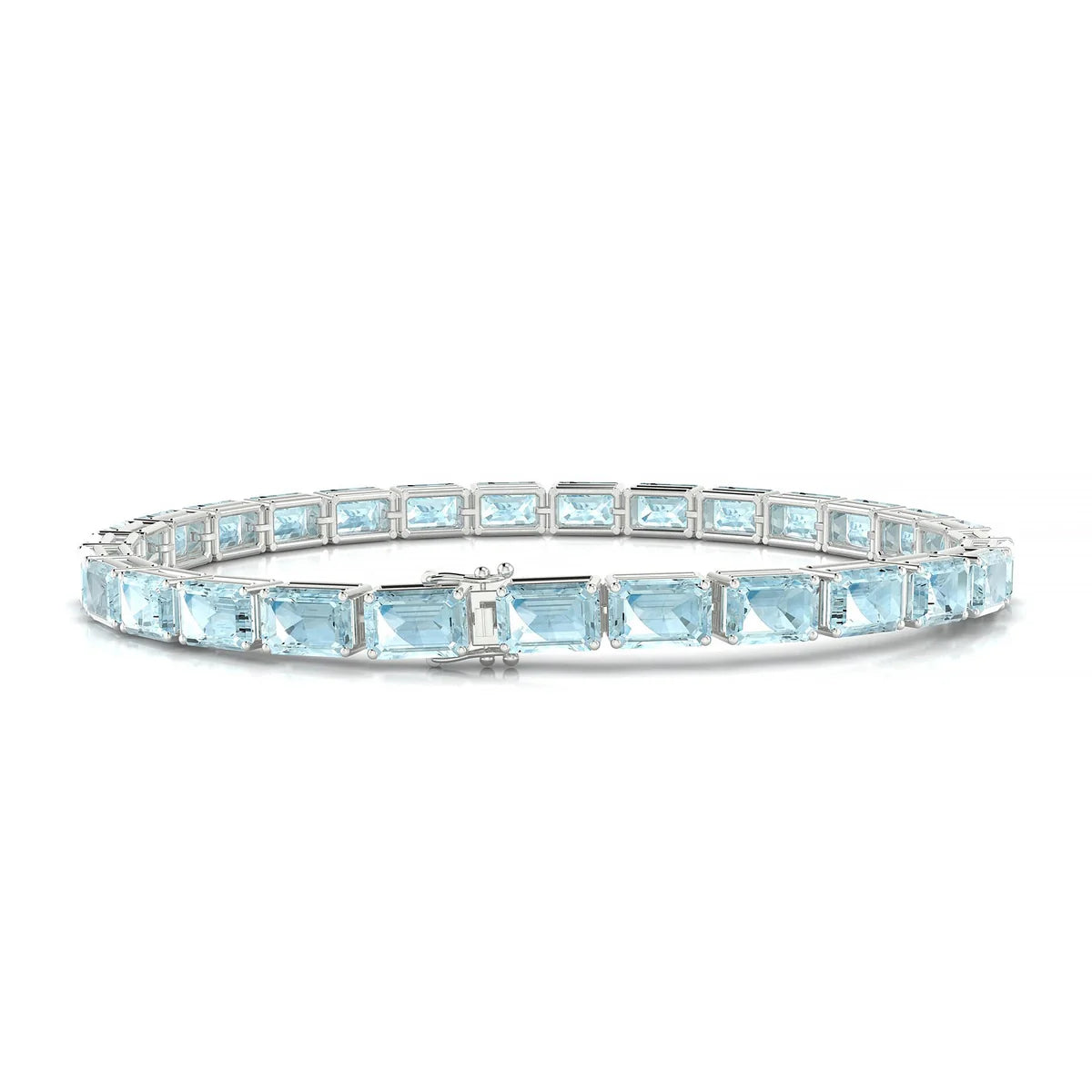 Ozu | 18k White Gold 6 x 4 mm Emerald Natural Aquamarine Tennis Bracelet