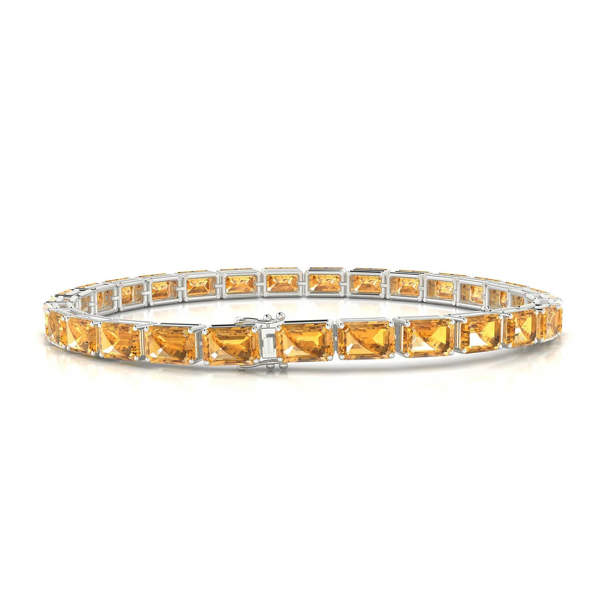 Ozu | 18k White Gold 6 x 4 mm Emerald Natural Citrine Tennis Bracelet