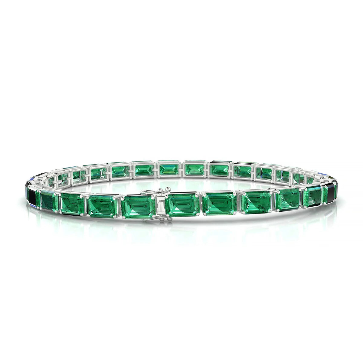 Ozu | 18k White Gold 6 x 4 mm Emerald Natural Emerald Tennis Bracelet