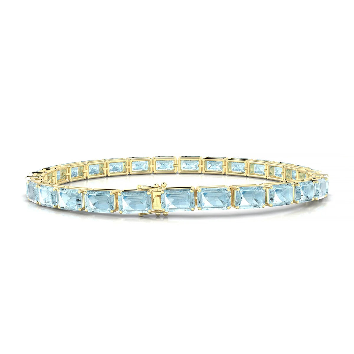 Ozu | 18k Yellow Gold 6 x 4 mm Emerald Natural Aquamarine Tennis Bracelet