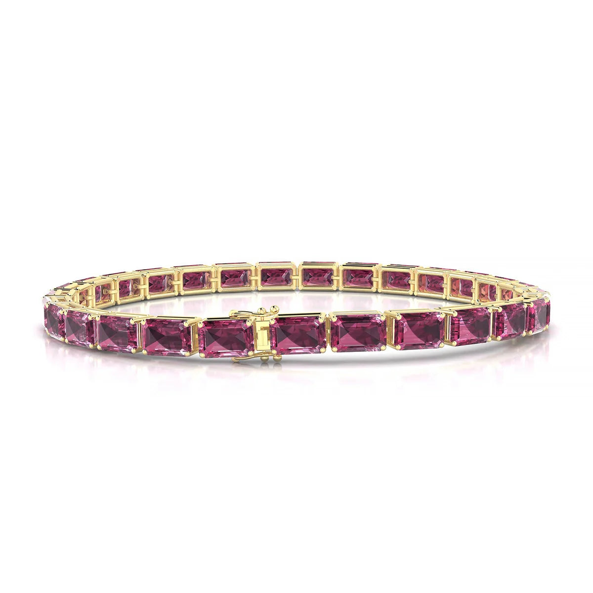 Ozu | 18k Yellow Gold 6 x 4 mm Emerald Natural Rhodolite Tennis Bracelet