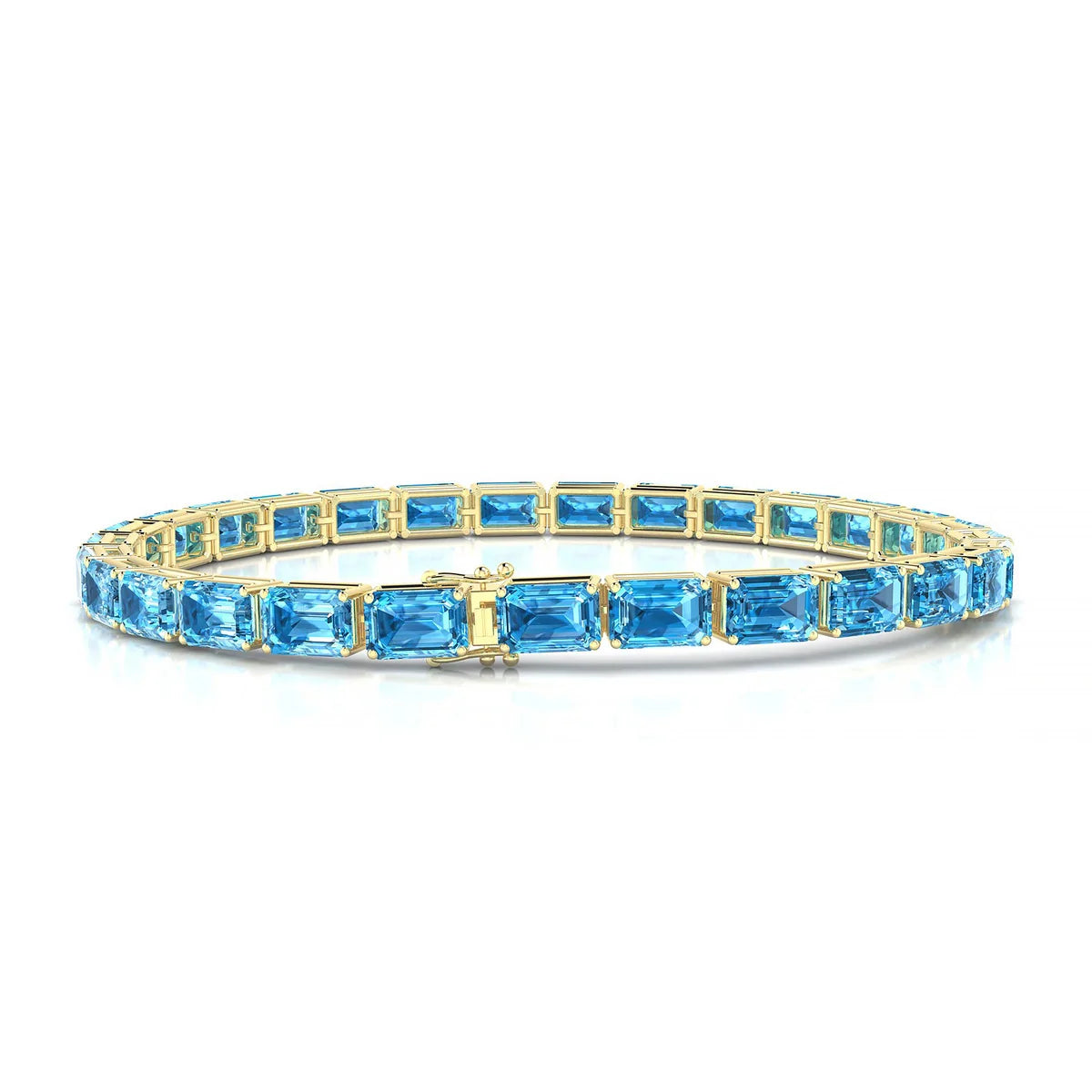 Ozu | 18k Yellow Gold 6 x 4 mm Emerald Natural Topaz Tennis Bracelet