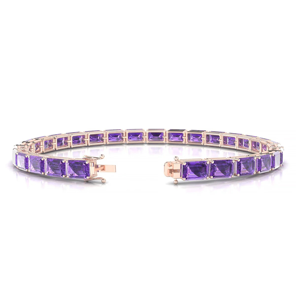 Ozu | 18k Rose Gold 6 x 4 mm Emerald Natural Amethyst Tennis Bracelet
