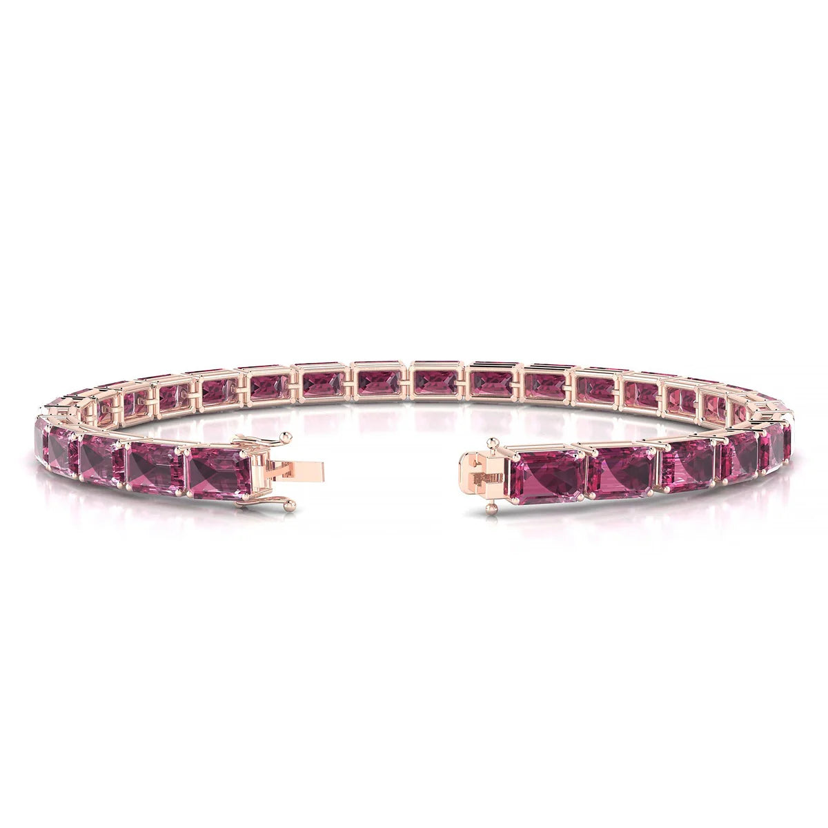 Ozu | 18k Rose Gold 6 x 4 mm Emerald Natural Rhodolite Tennis Bracelet