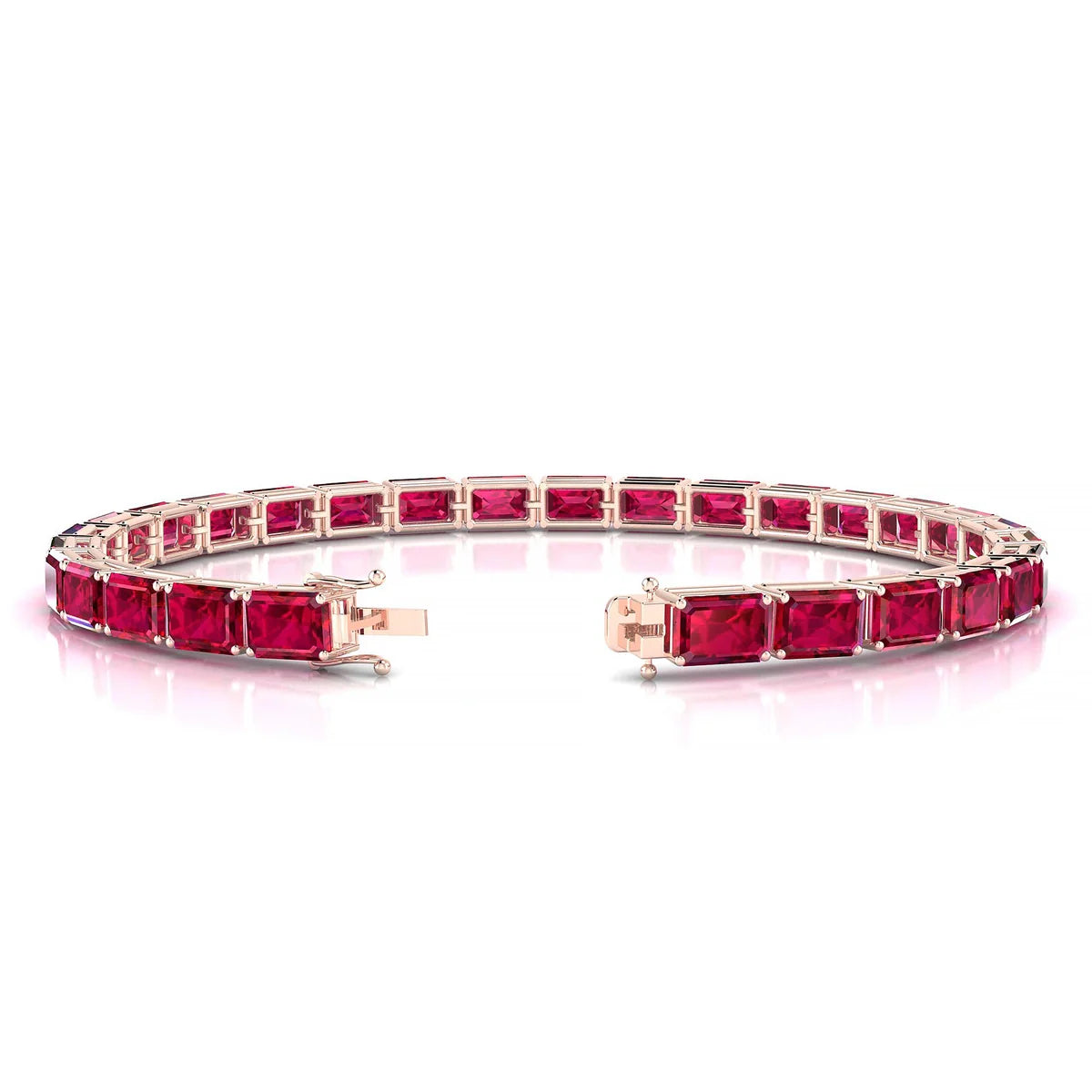 Ozu | 18k Rose Gold 6 x 4 mm Emerald Natural Ruby Tennis Bracelet