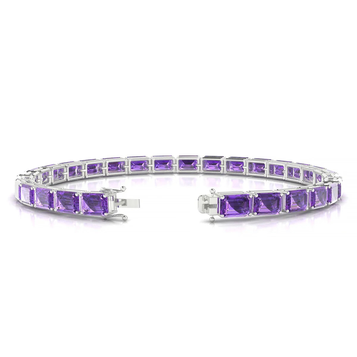 Ozu | 18k White Gold 6 x 4 mm Emerald Natural Amethyst Tennis Bracelet